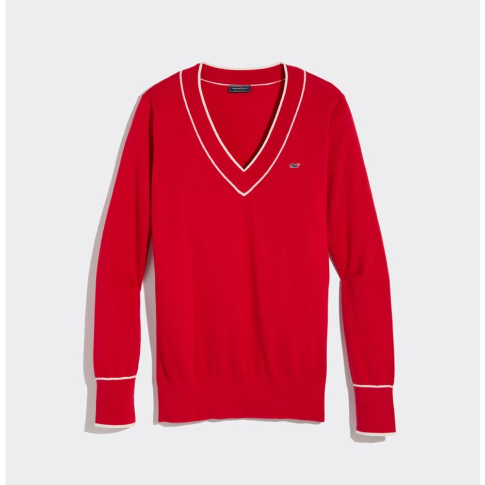 L Vineyard Vines Cashmere Red V-Neck Sweater New Tags Attached